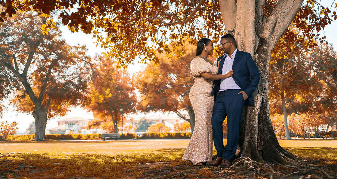 Autumn Wedding Outside with the Bride and Groom during the fall season