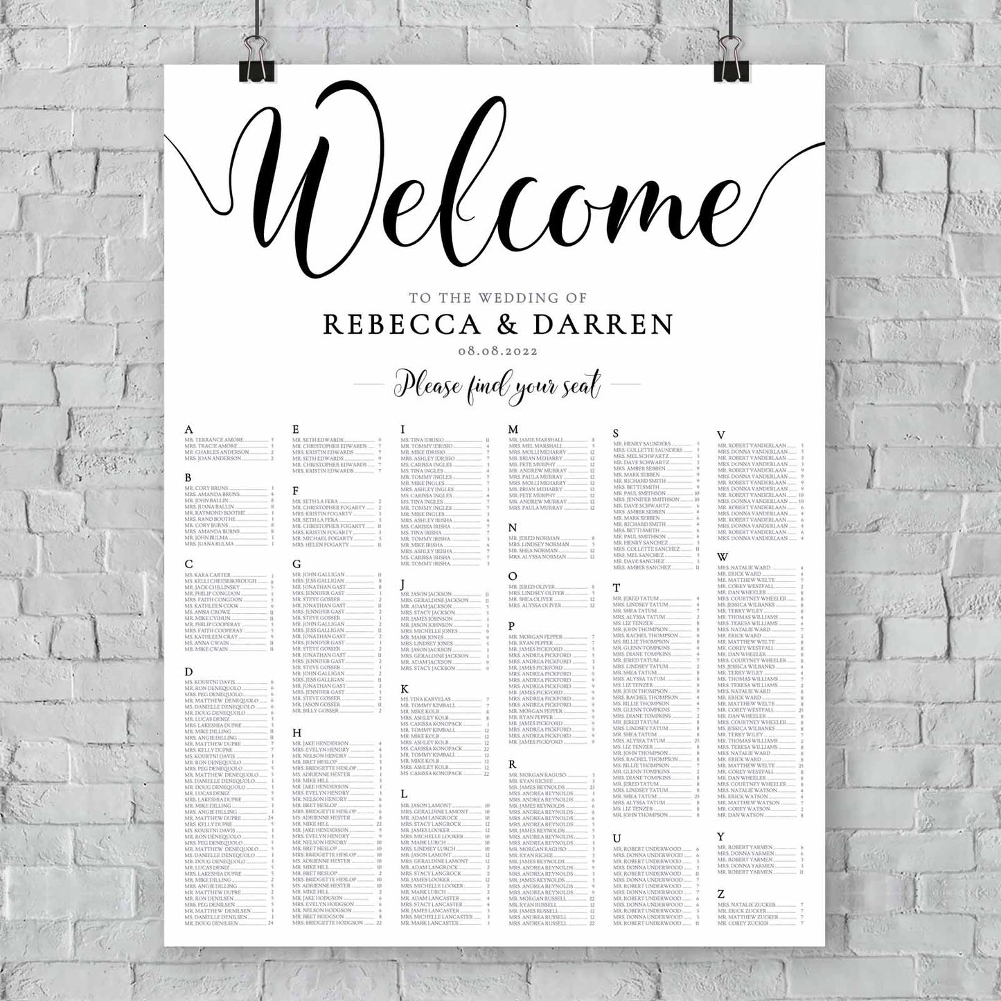 36x48 wedding seating chart template