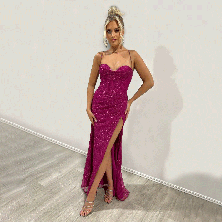 Exquisite Prom Dress with Sequin Fabric and Spaghetti Straps