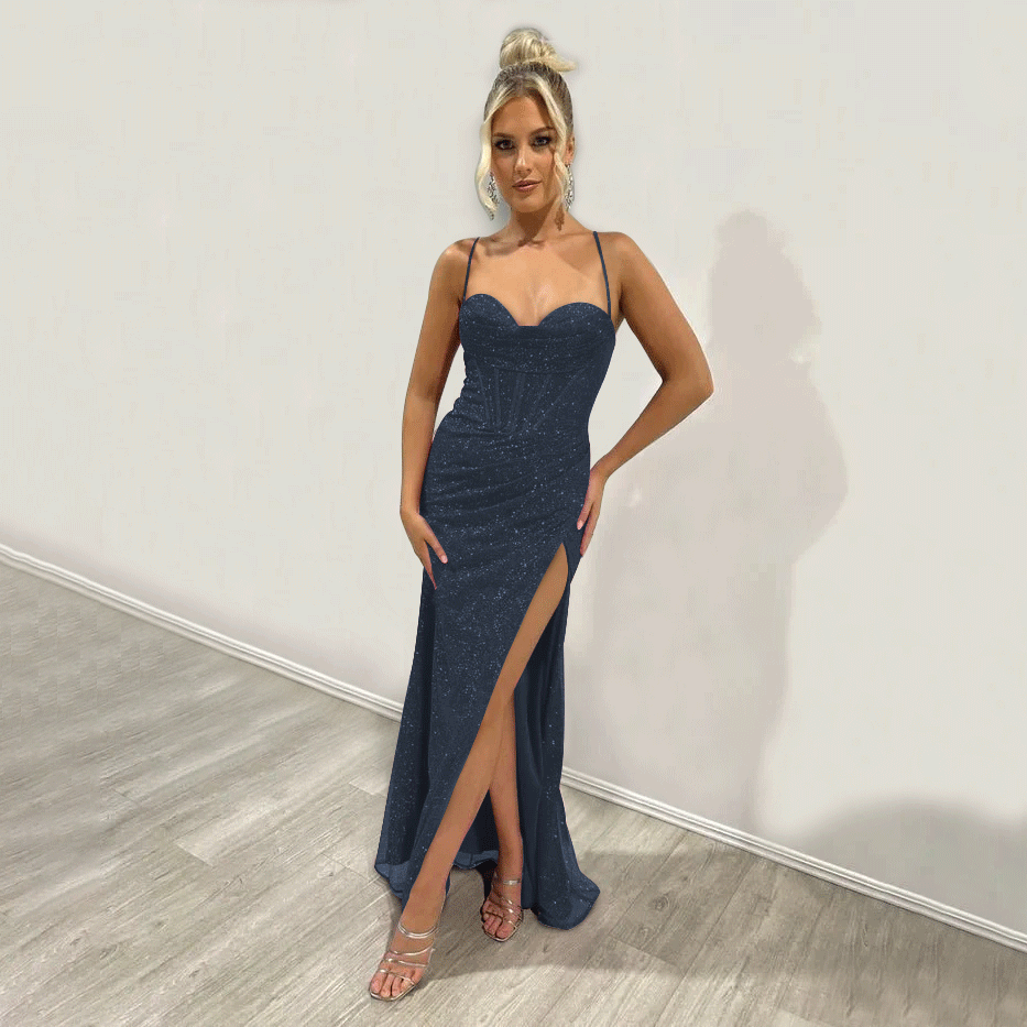 Exquisite Prom Dress with Sequin Fabric and Spaghetti Straps