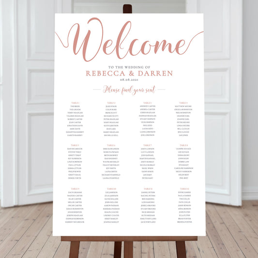 12 table rose gold wedding seating plan