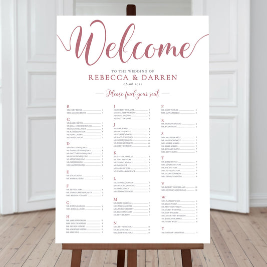 3-column pink seating chart