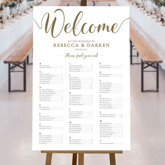 Gold Seating Chart Template in Alphabetical Order