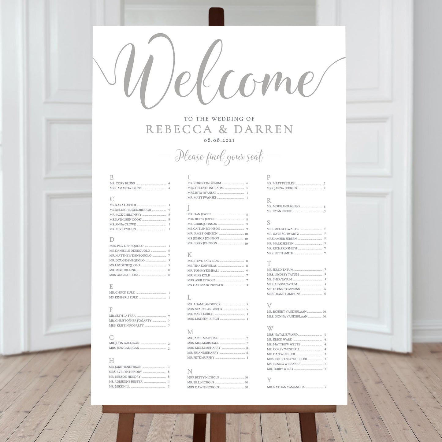a-z silver seating plan for 85 people