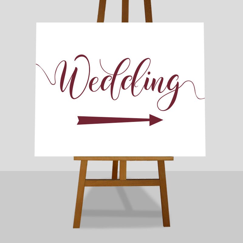 auburn wedding arrow sign on easel