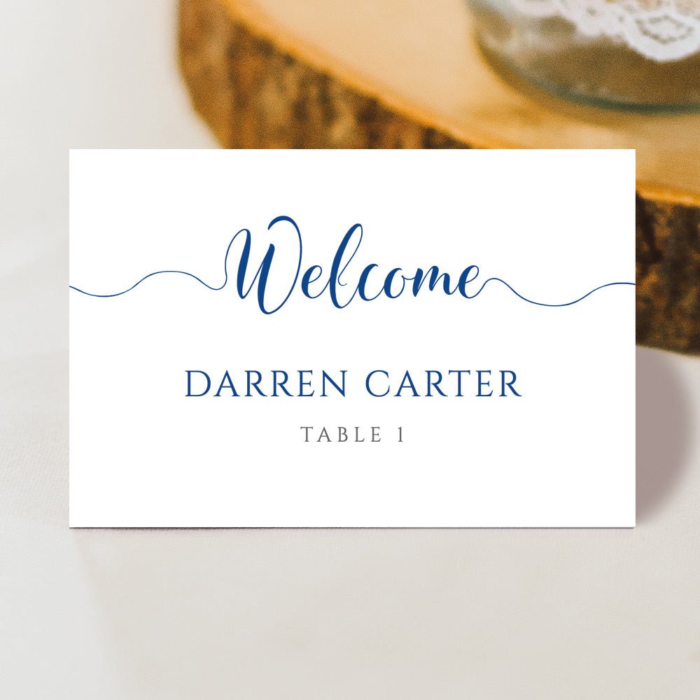azure blue purple wedding place card