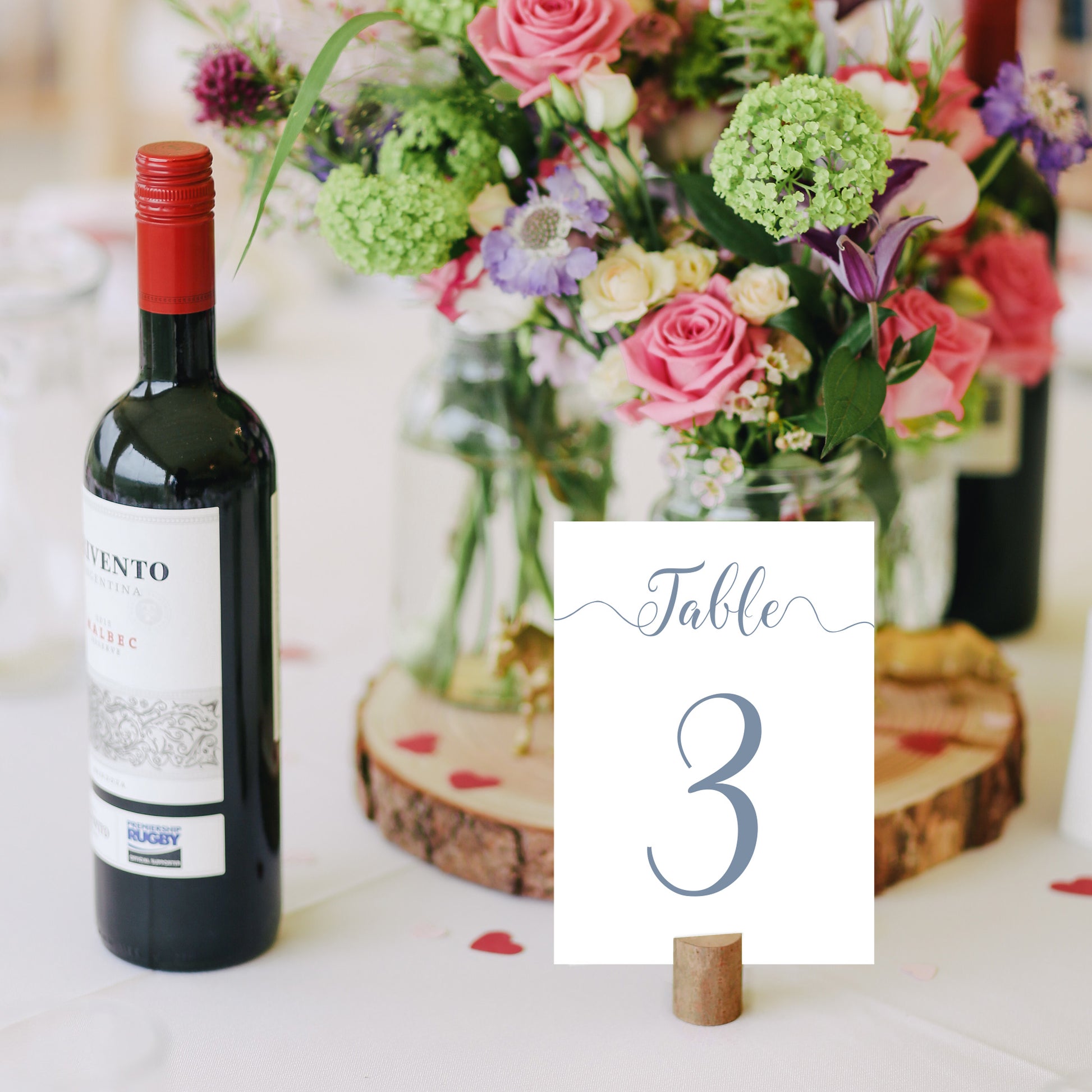 baby blue table number on a wedding reception table