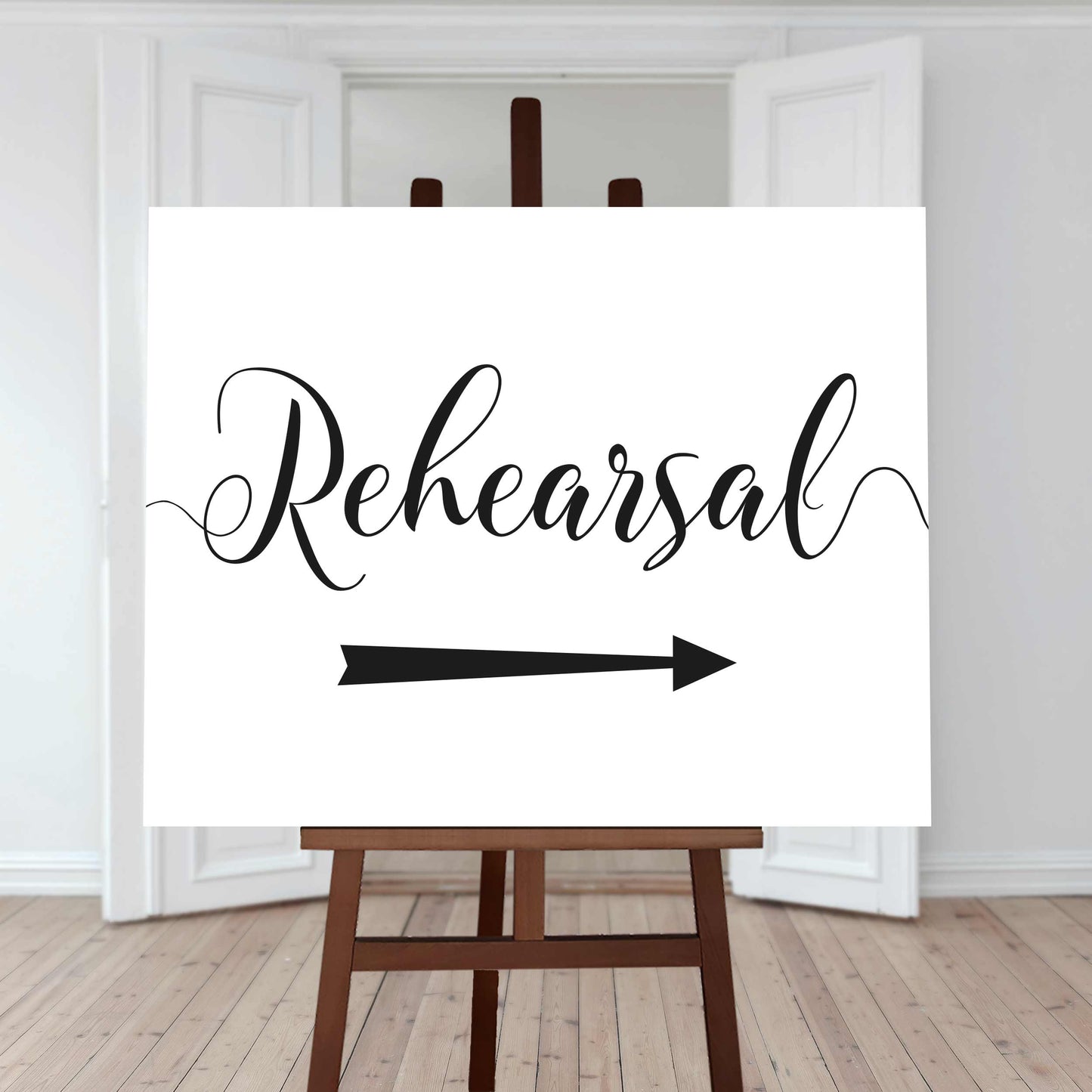 wedding rehearsal arrow sign