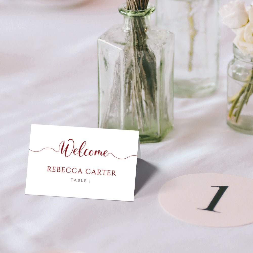 burgundy wedding place card folded tent card