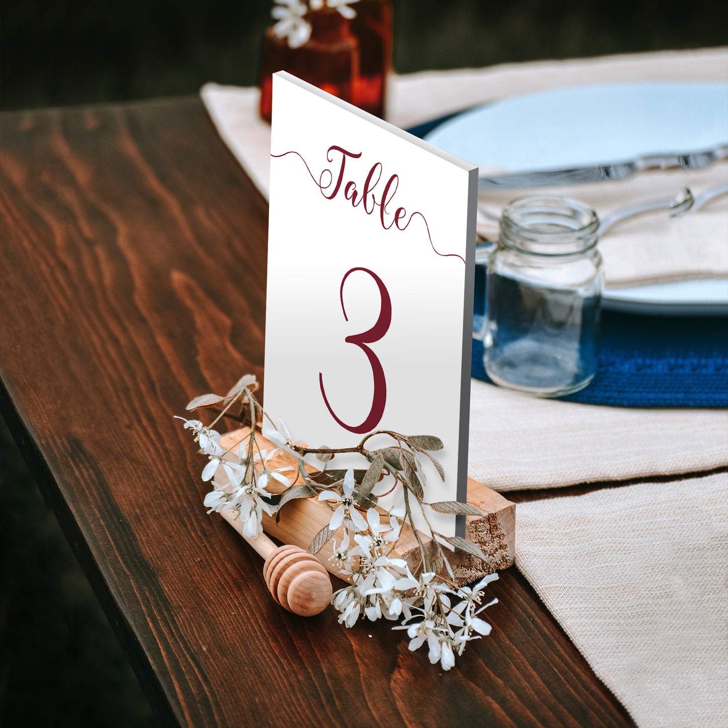 dark red table number printed on foam board