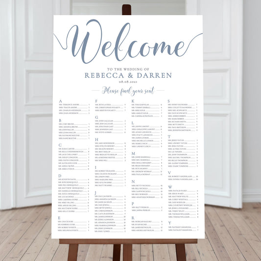 dusty blue 4-column seating chart