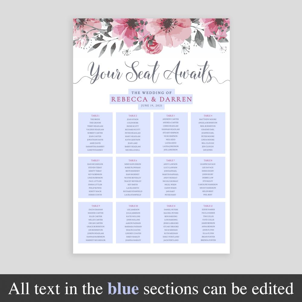 A1 editable text on table plan template