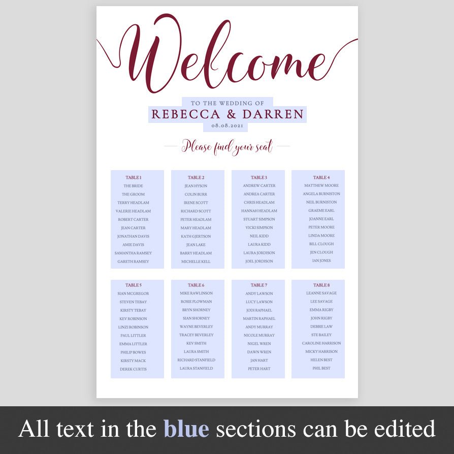 editable areas of seating plan highlighted
