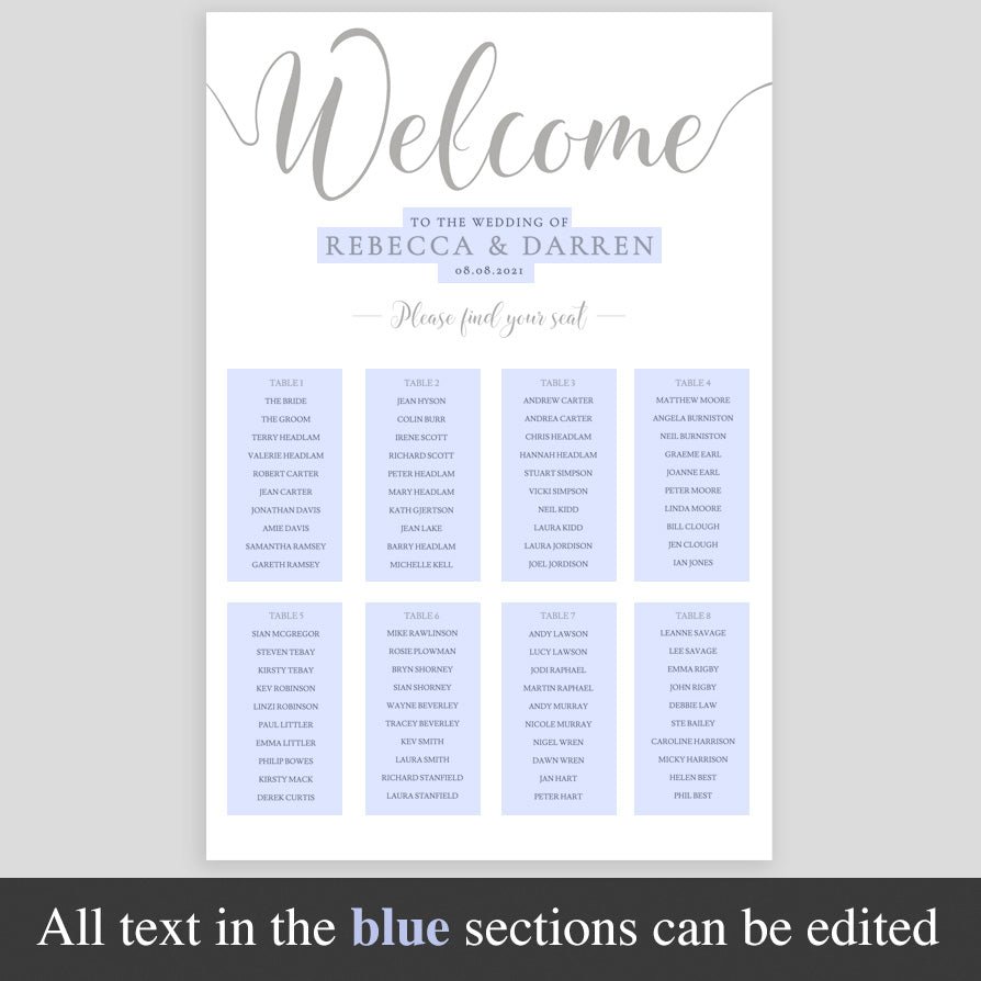 editable areas of the silver seating chart