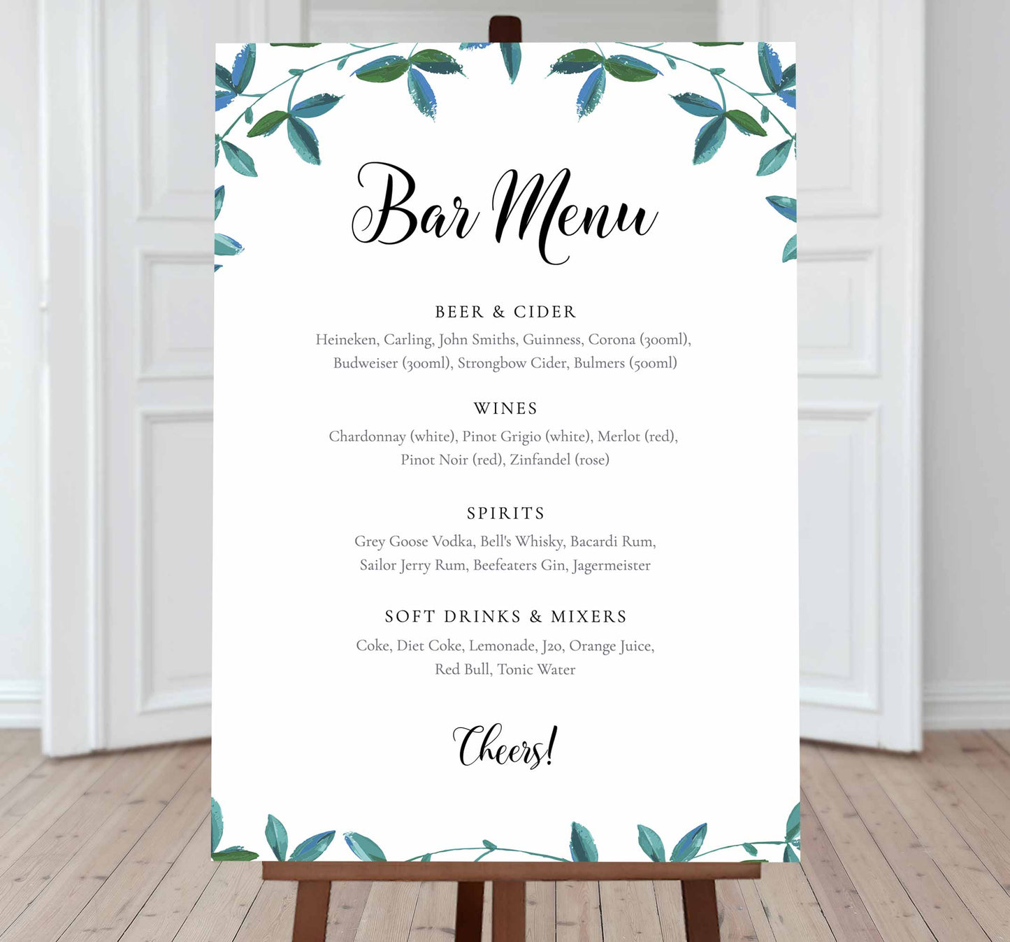 Editable bar menu sign green leaves border