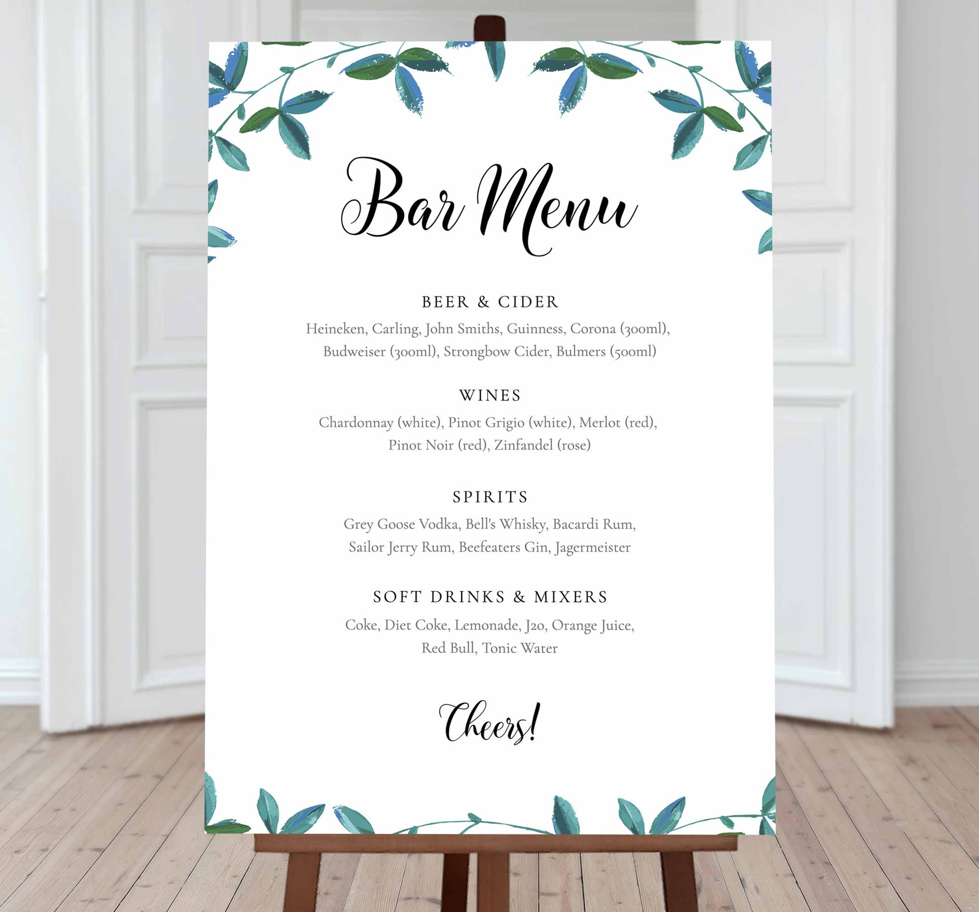 Editable bar menu sign green leaves border