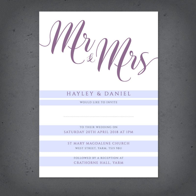 editable text highlighted on lilac purple wedding invitation