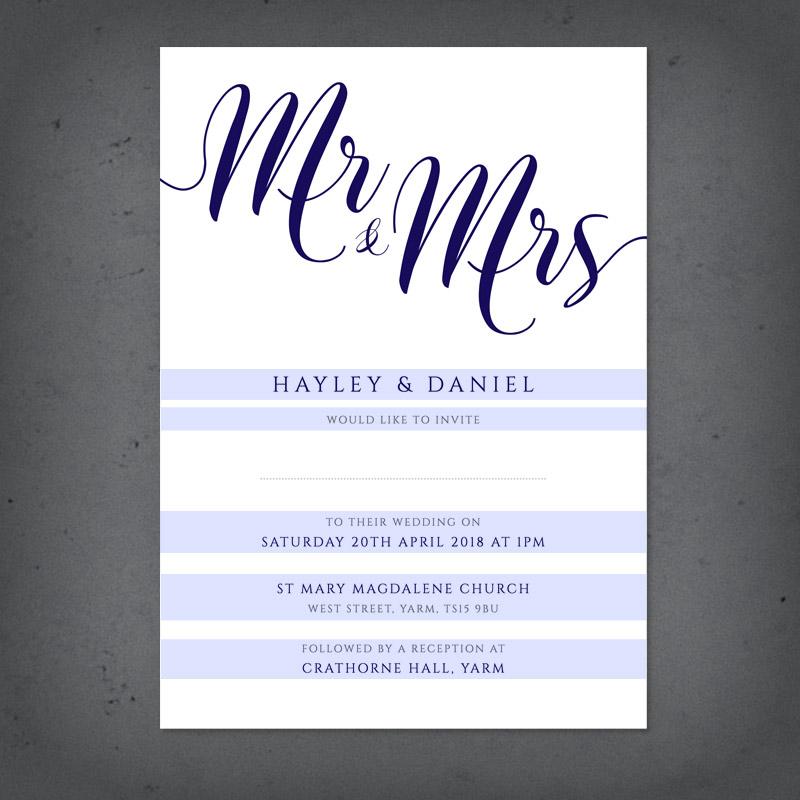 editable text on a navy wedding invite