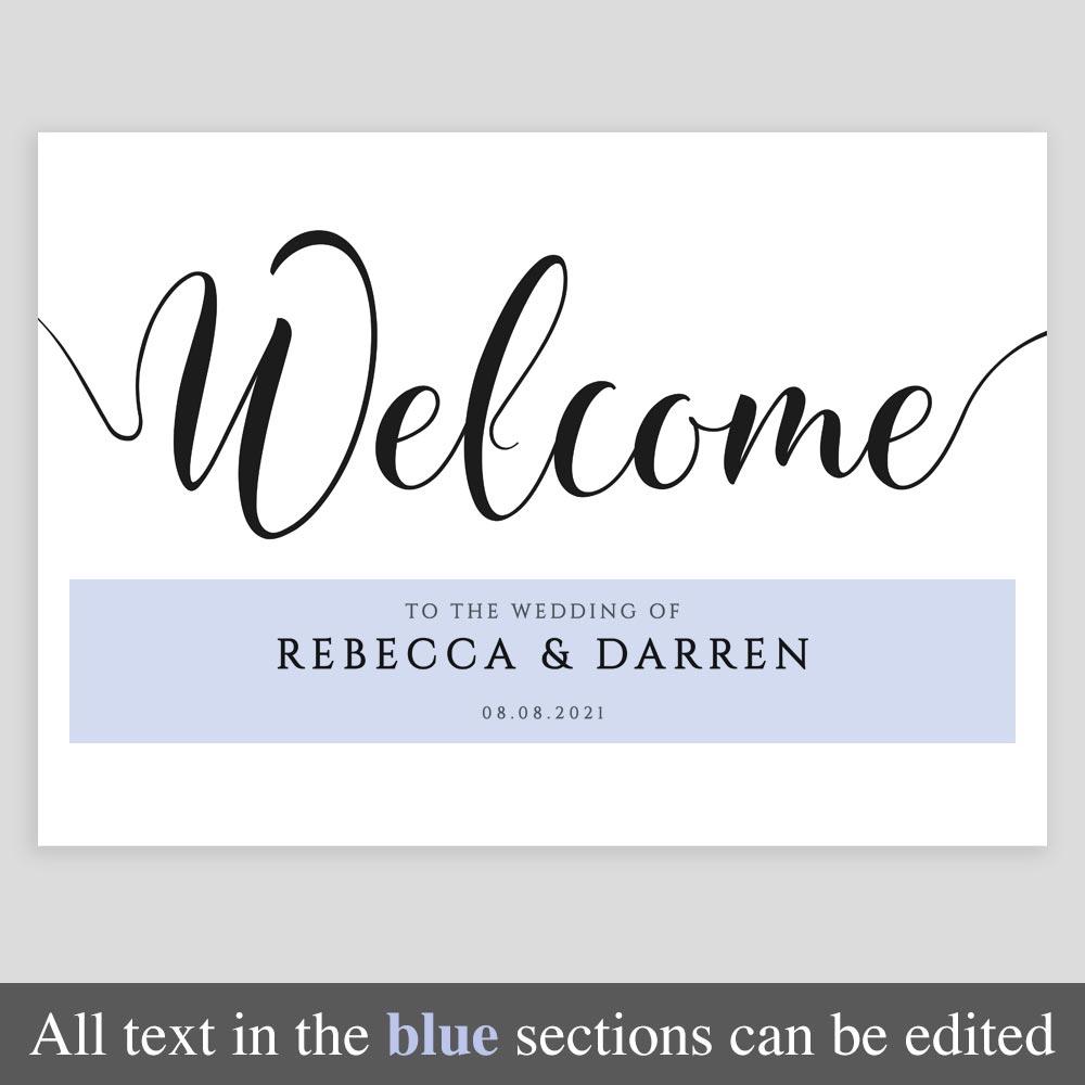 editable text highlighted on a wedding welcome sign template