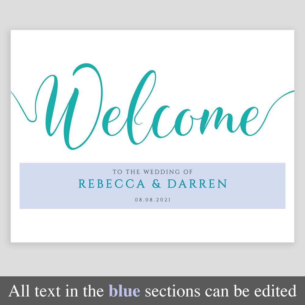 editable welcome sign in turquoise