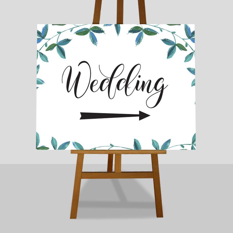 20"x16" eucalyptus wedding arrow sign on an easel