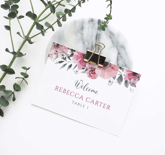 3.75" x 2.5" floral place card with metal clip