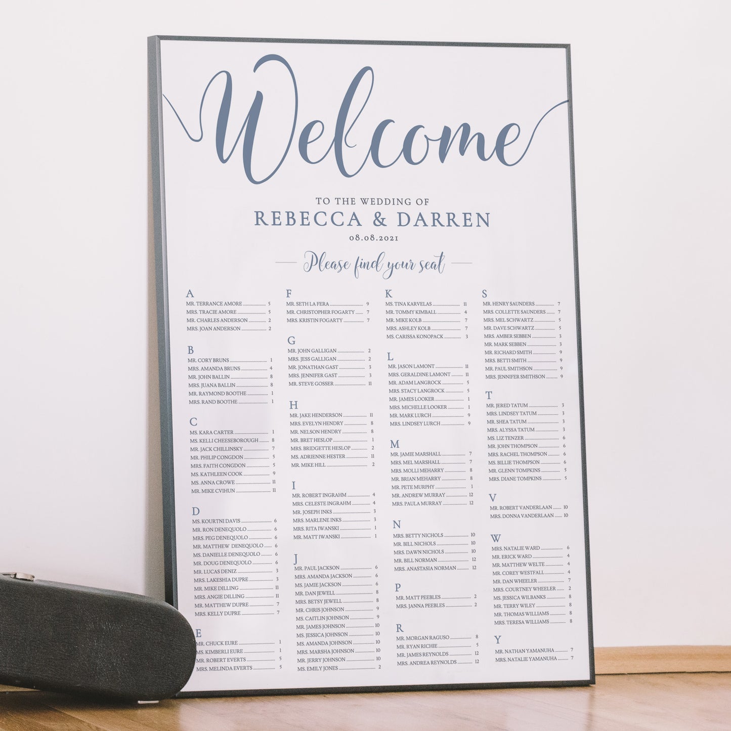 framed wedding seating chart