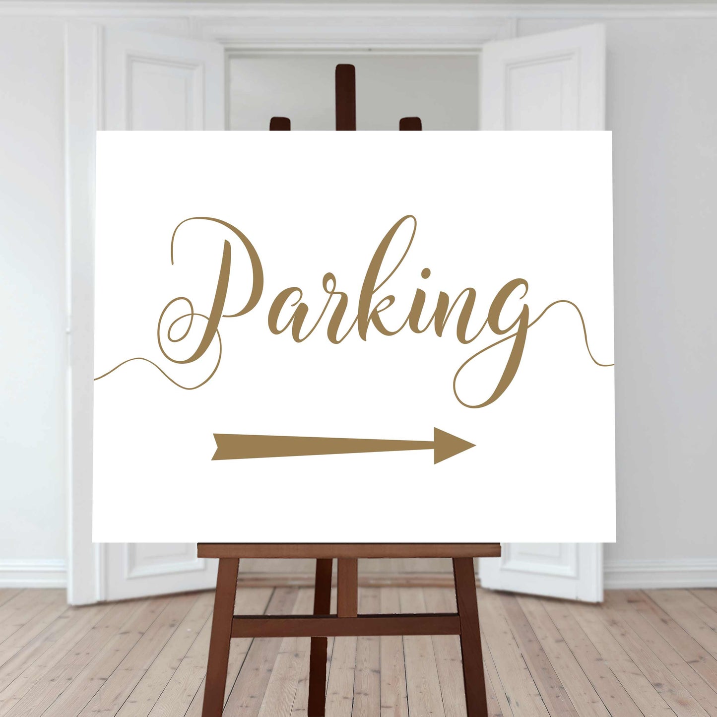printable gold parking directions sign with right arrow