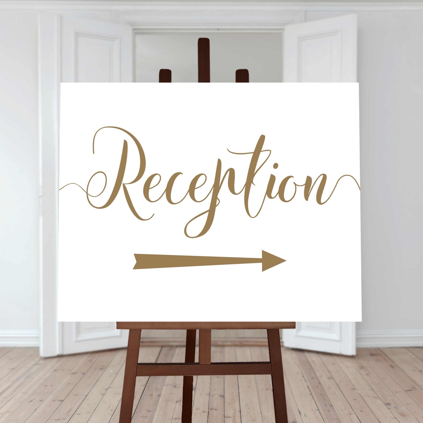 gold wedding reception arrow directions sign