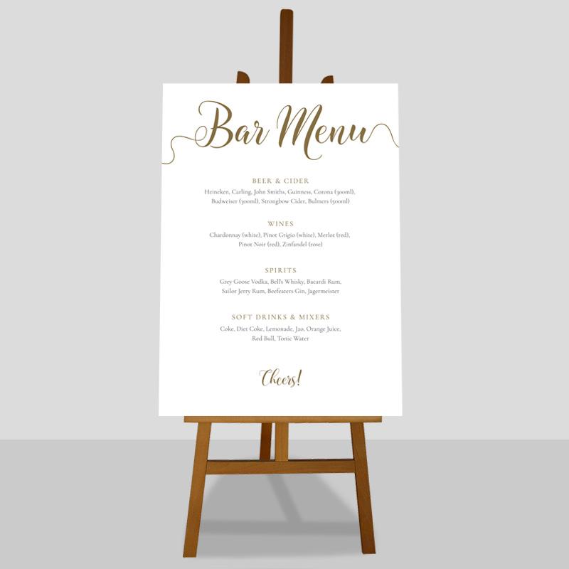 printable bar menu listing available beverages
