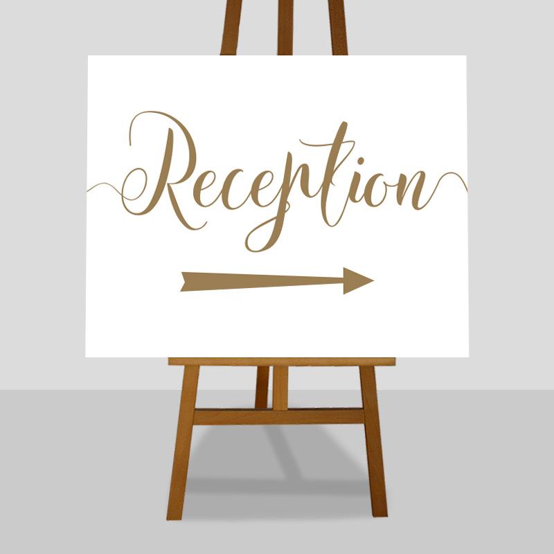 gold wedding reception right arrow sign
