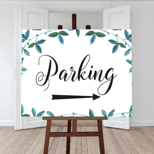 greenery car park directions sign with a right arrow