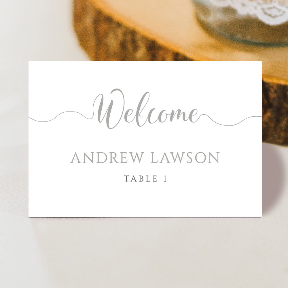 grey wedding place card