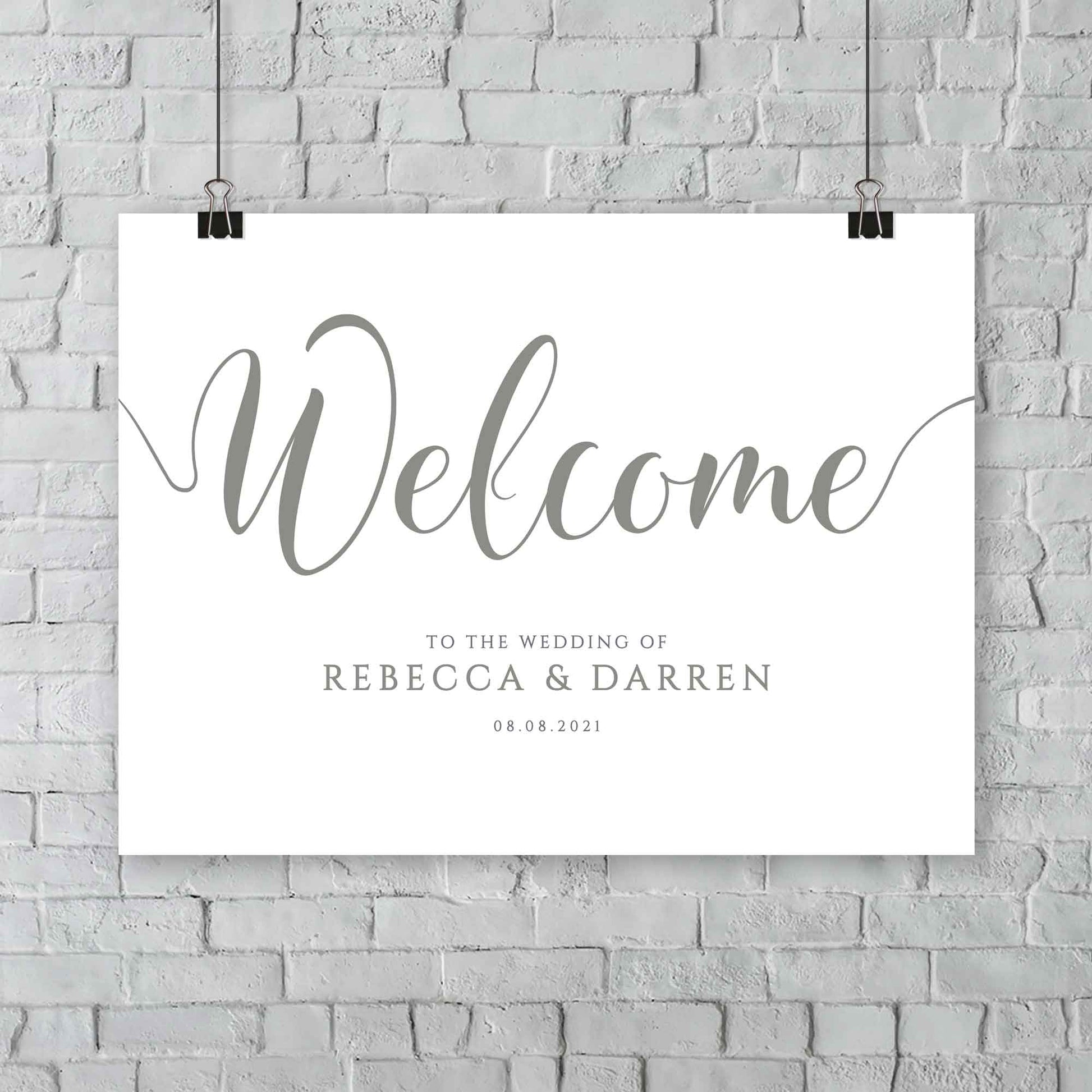 hanging sage green wedding welcome signage