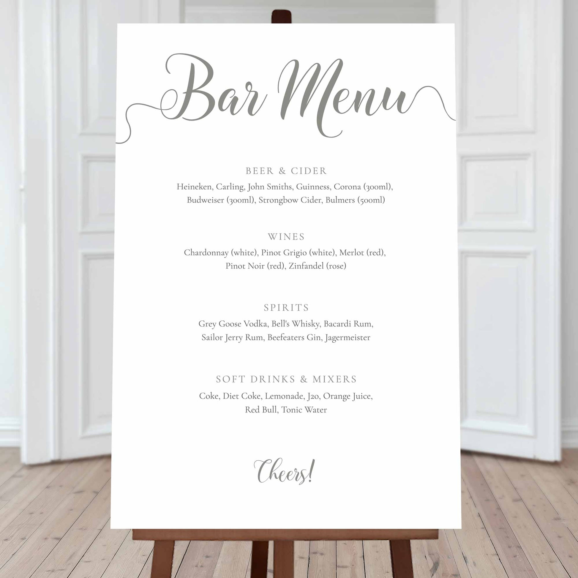large printed editable bar menu sign in mint green
