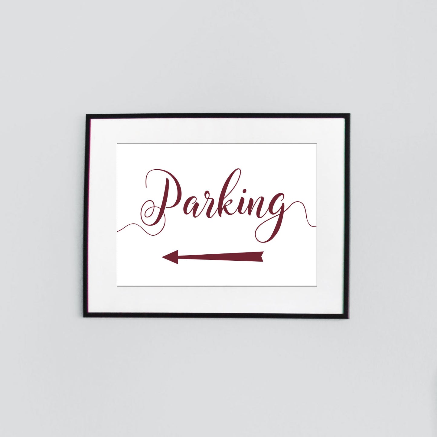 left arrow parking sign digital download printed in burgundy