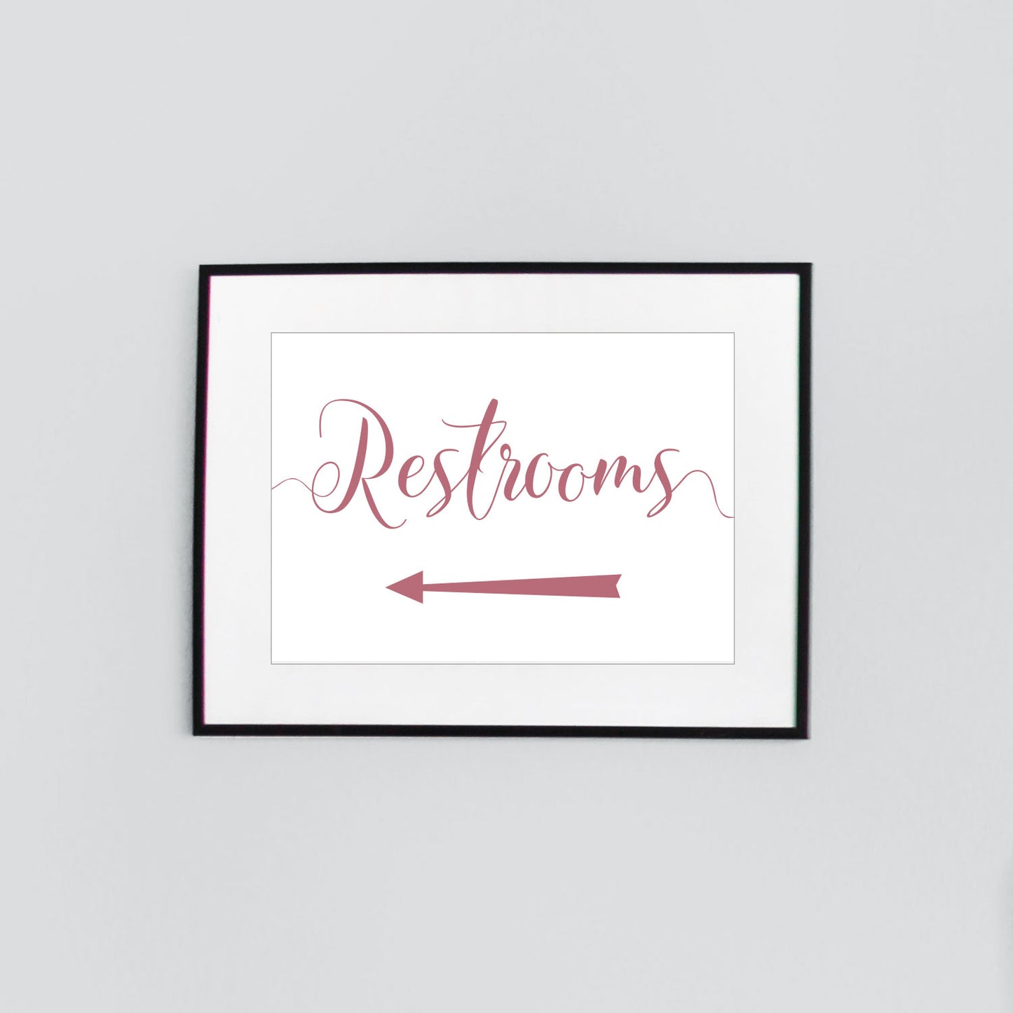 left arrow wedding restrooms sign digital download printed in flamingo pink