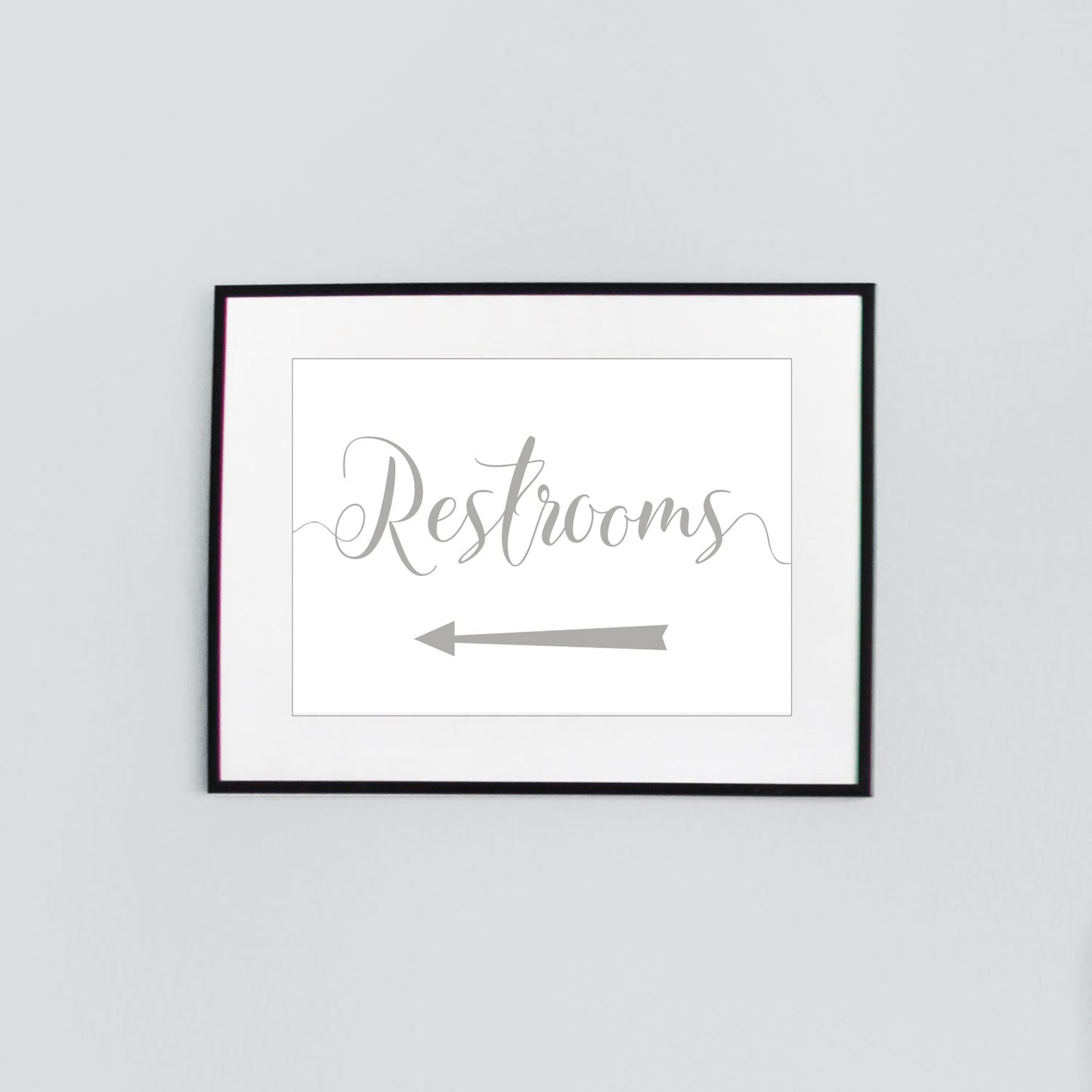 left arrow wedding restrooms sign digital download printed in grey