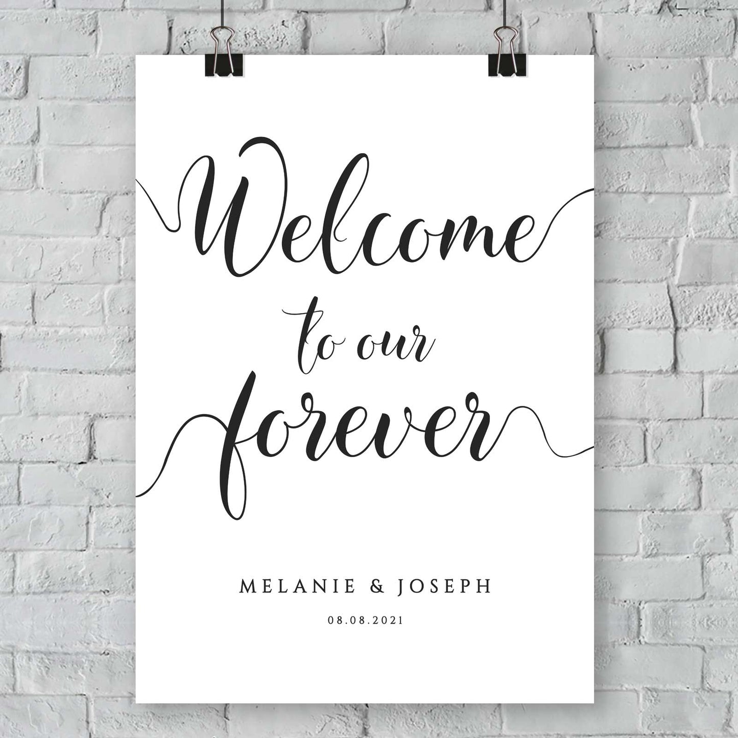 personalised wedding welcome sign at an outdoor wedding