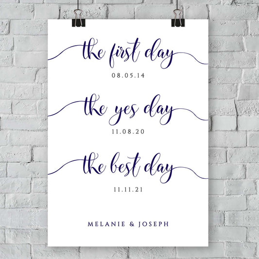 the first day, the yes day, the best day navy wedding sign