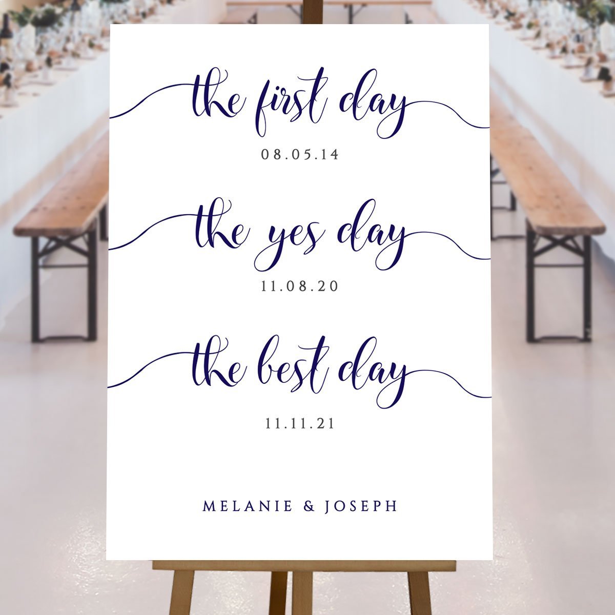 personalised navy wedding dates sign