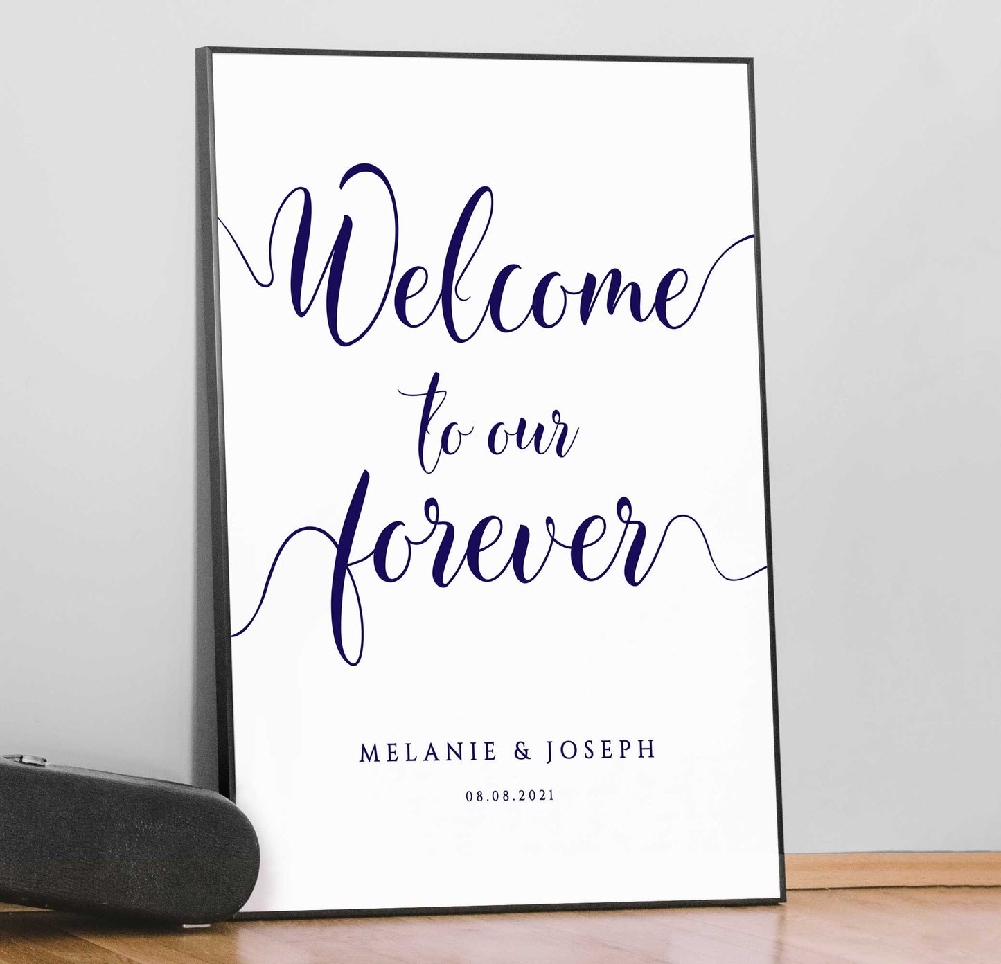navy custom wedding sign framed print