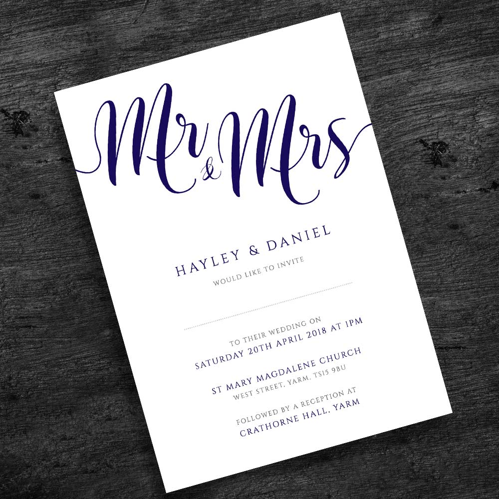 printable personalised navy wedding invitation