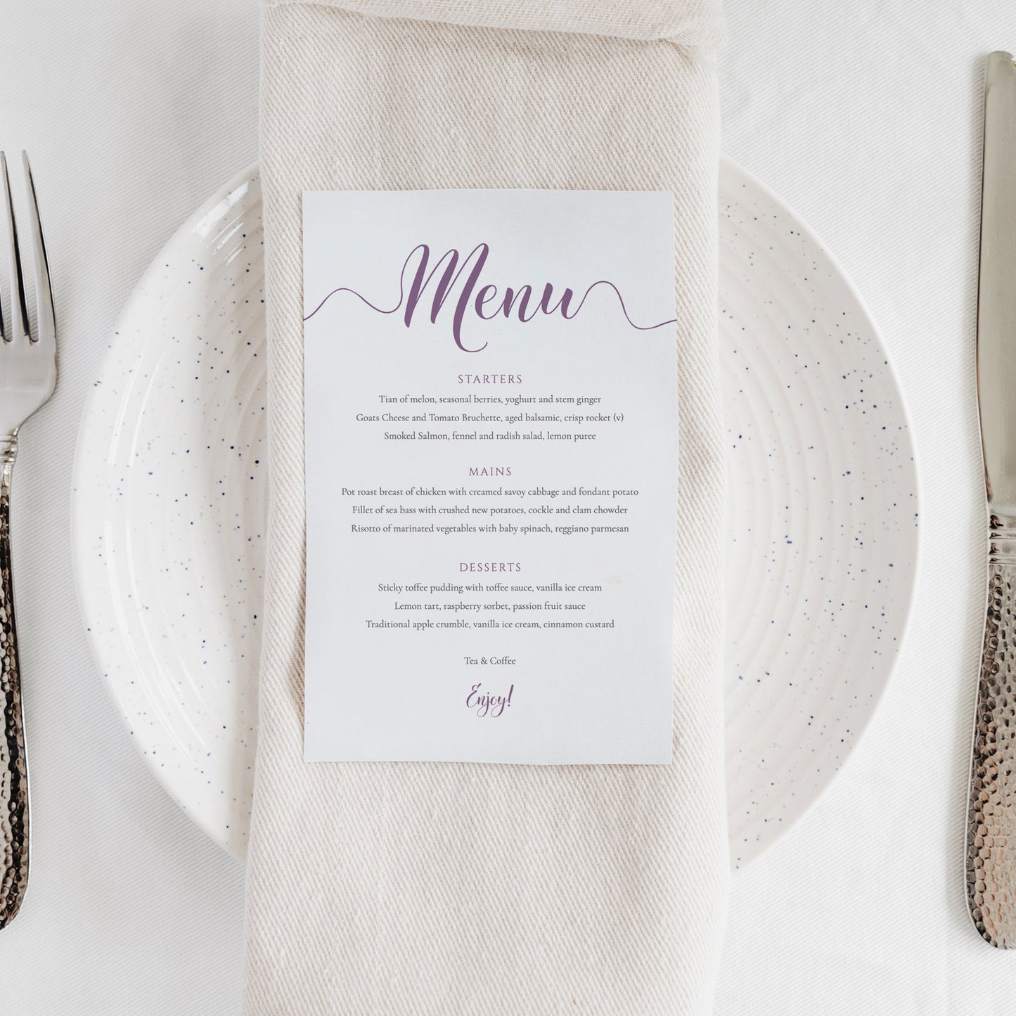 Purple Wedding Menu Card Template - Digital Download