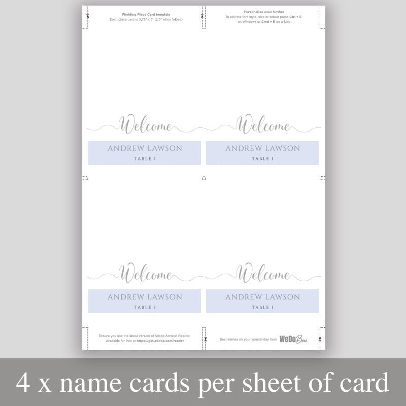 print 4 silver place cards per sheet to save paper