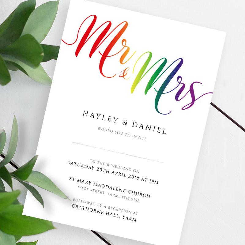 Mr and Mrs Rainbow wedding invitation template