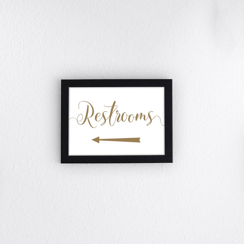 gold restrooms directions sign framed print