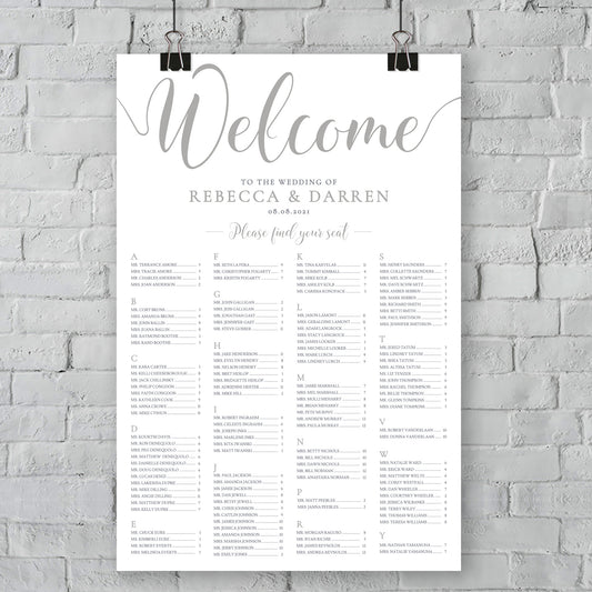 silver seating plan printed on foam board