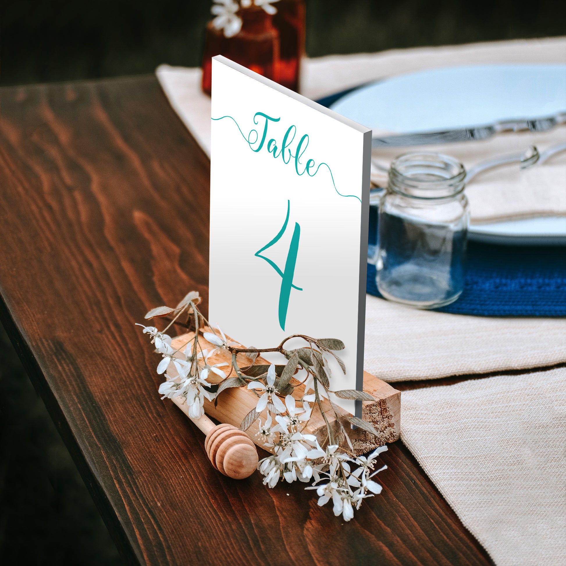 teal table number printed on foam board