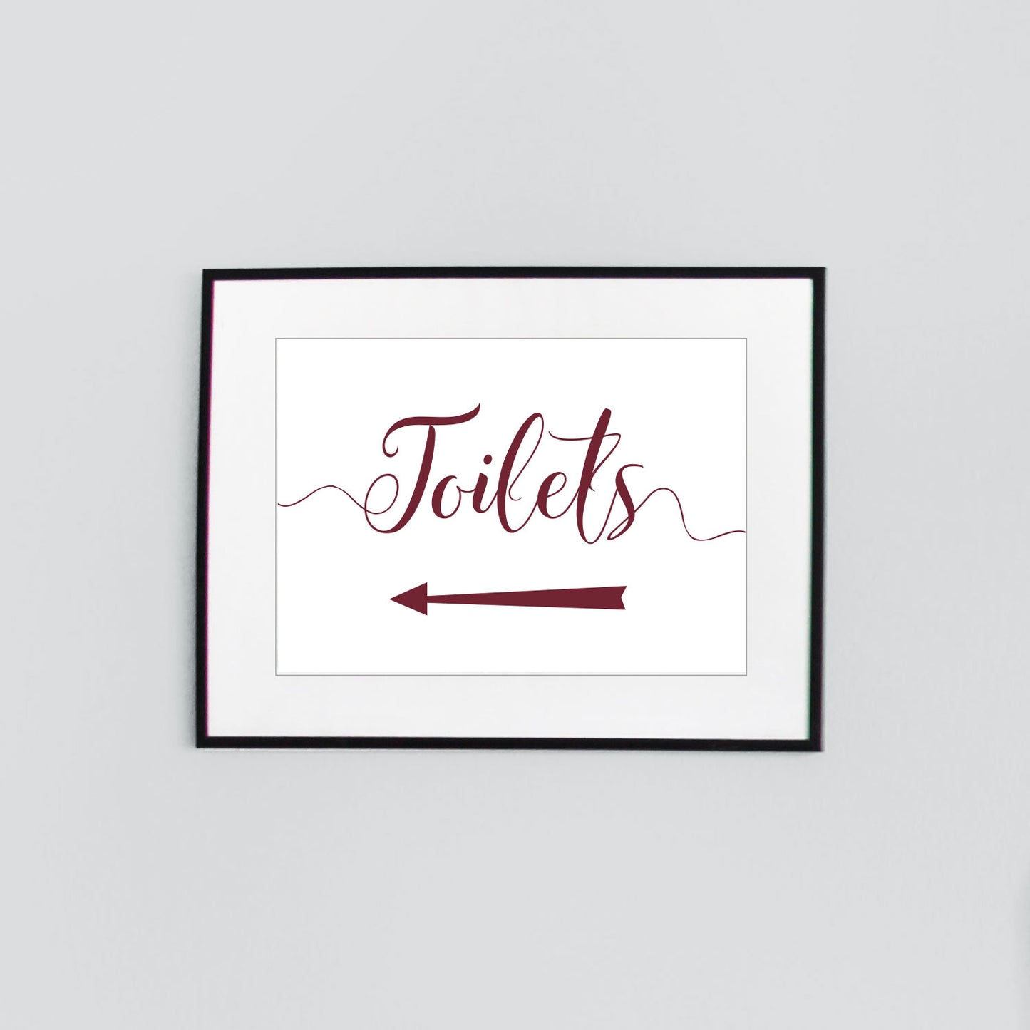 toilets left arrow sign digital download printed in burgundy